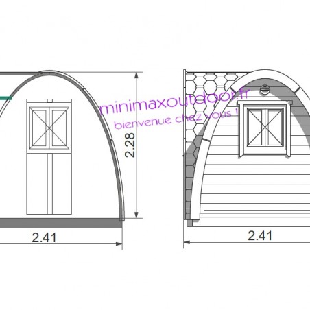 Camping Pod 2.40 x 5.80 m entrée latérale